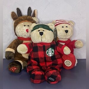 LotOf3 Christmas Starbucks Bearistas: Ruldolph/RedPJs/BuffaloPJs